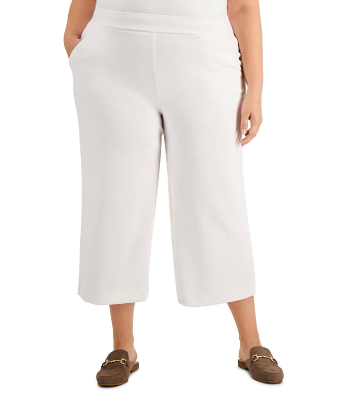 Alfani Women's Cropped Wide-Leg Pants Oat Milk Plus Size 1X