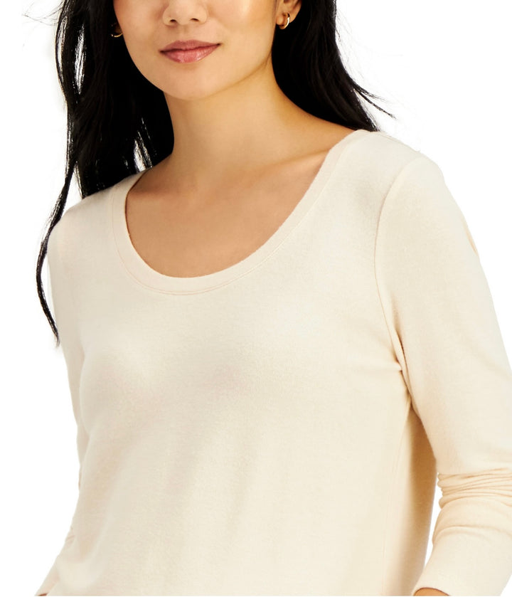 Style & Co. Women's Petite Heathered Draped Top Oatmeal Heather Size PL