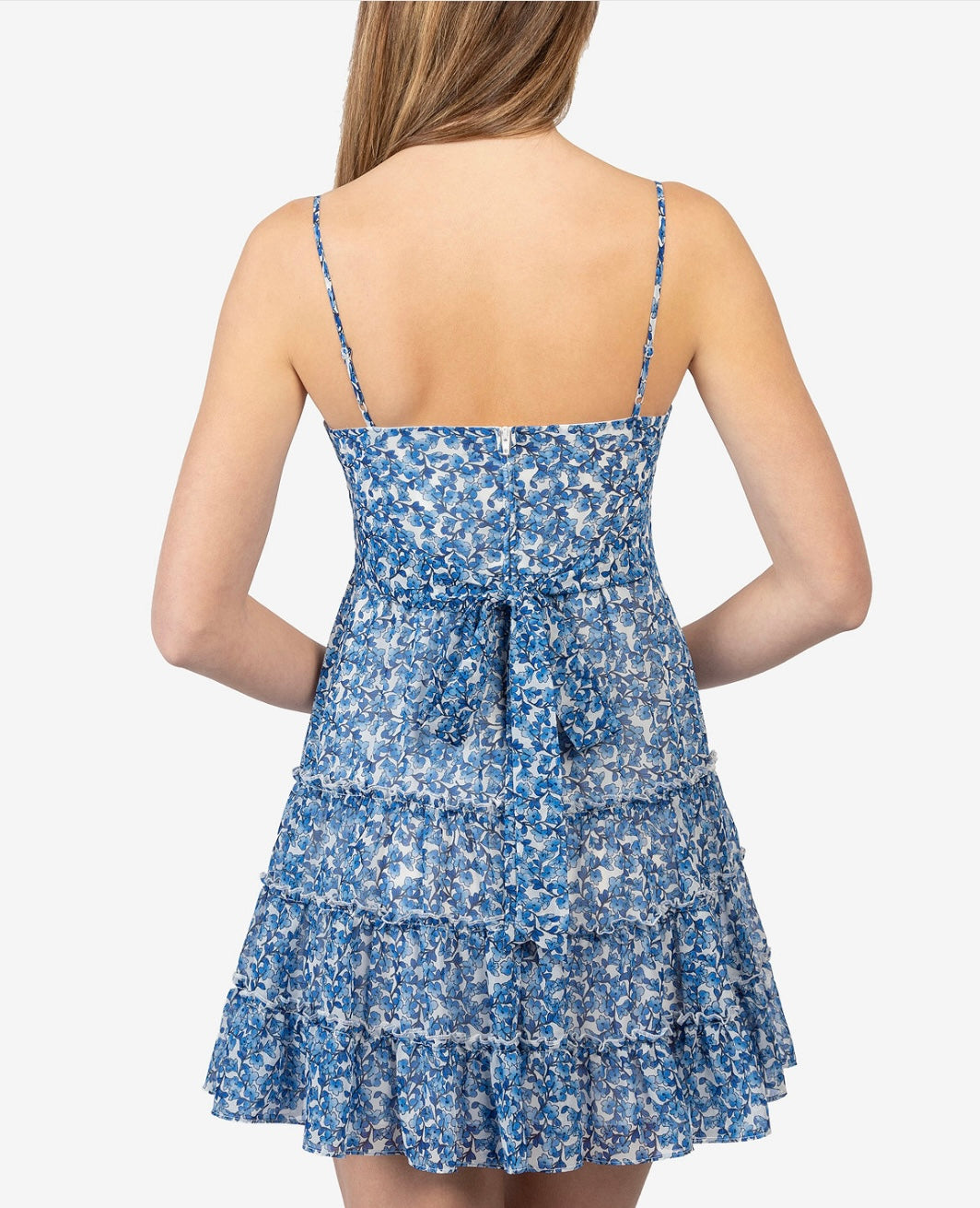 B Darlin Juniors' Floral-Print Tiered Dress Day Blue Size 3/4