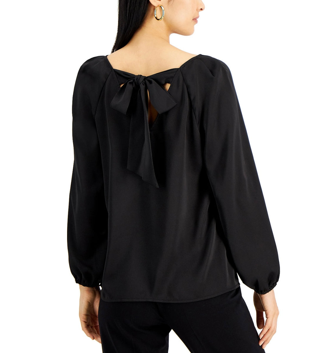 Nine West Women's Long Sleeve V-Neck Bow Back Blouse