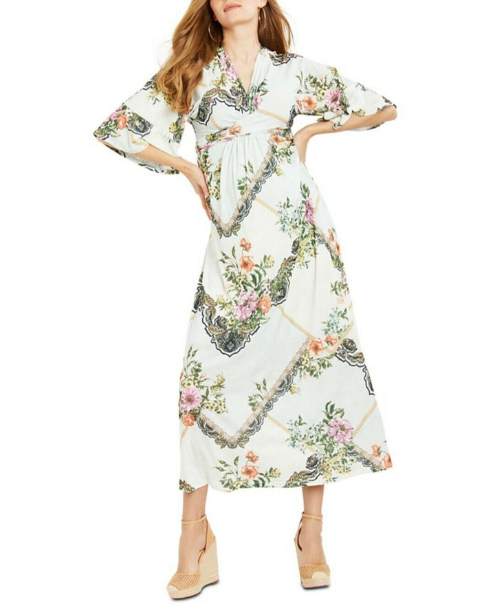 Jessica Simpson Women's Kimono Sleeve Maternity Dress White Floral Size S