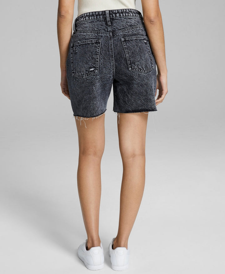 And Now This Women's Pockets Cotton Asymmetrical-Button Denim Shorts Tekin