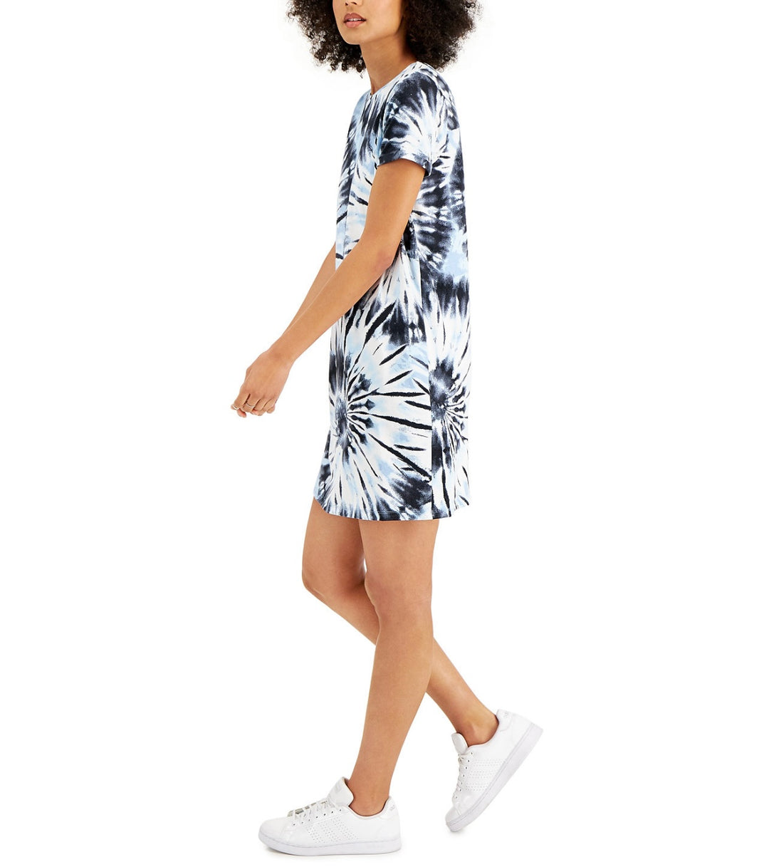 Style & Co. Women's Short Sleeve Spiral-Print T-Shirt Dress Blue Myth Size XL