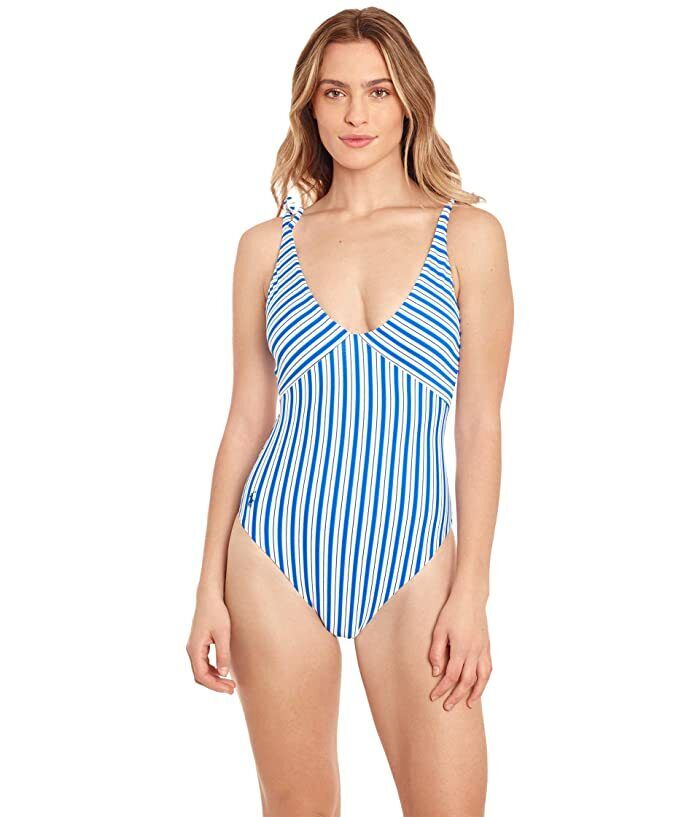 Polo Ralph Lauren Coastal Stripe Over-the-Shoulder Splice One-Piece Swimwear