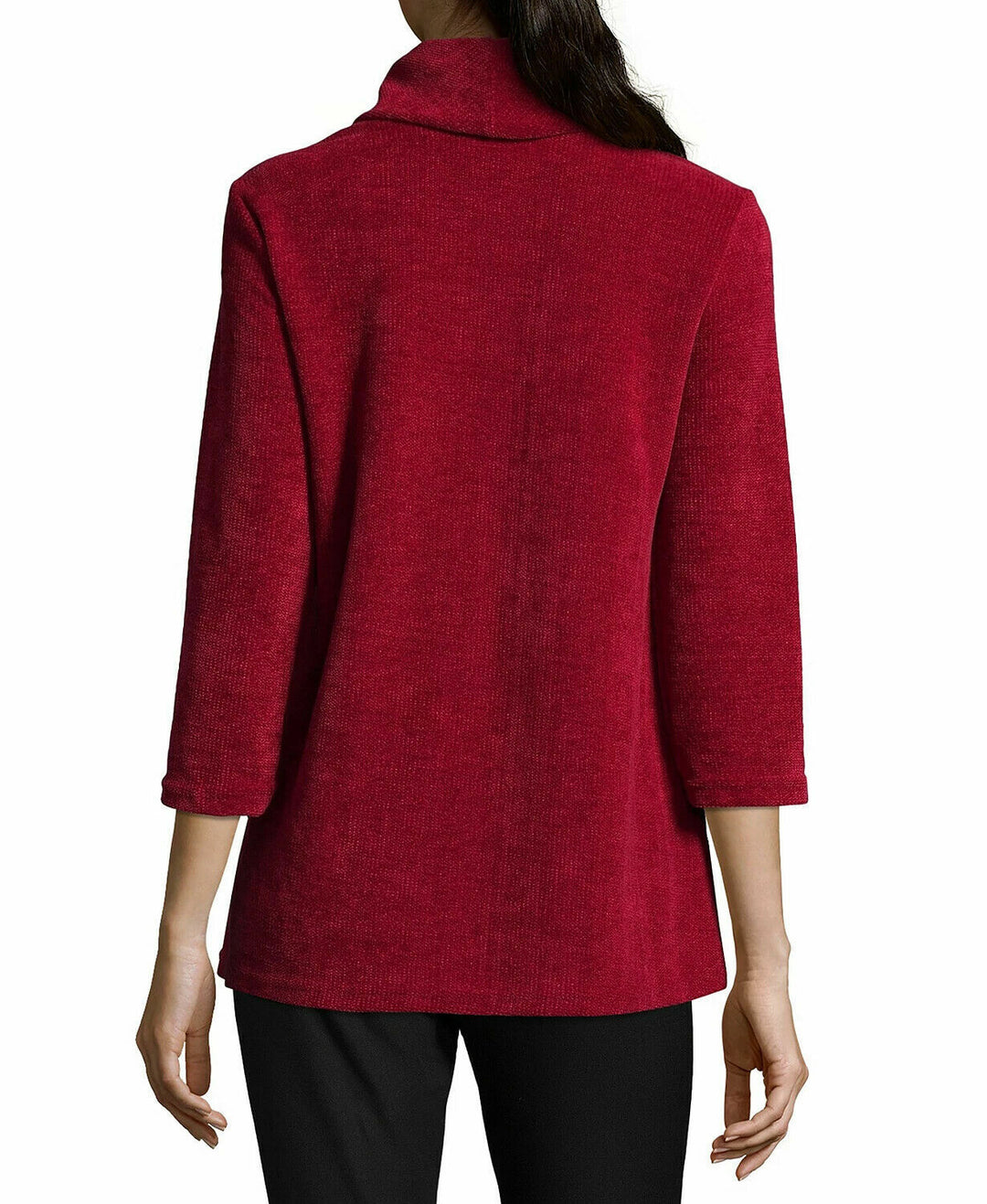 John Paul Richard Women's Chenille Cowl Neck Sweater Red 3/4 Sleeve Size S