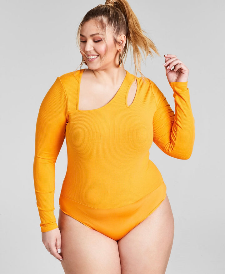 Nina Parker Women's Plus Size Trendy Asymmetrical Cutout Bodysuit
