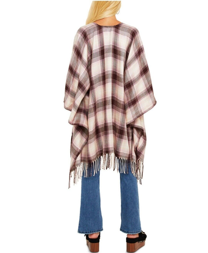 Jessica Simpson Women's Open-Front Plaid Maternity Poncho Ivory Plaid One Size