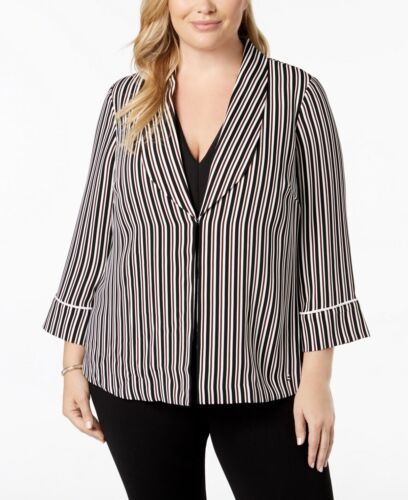 Women's Size Plus Work Wear Open-Front Blazer Jacket Striped