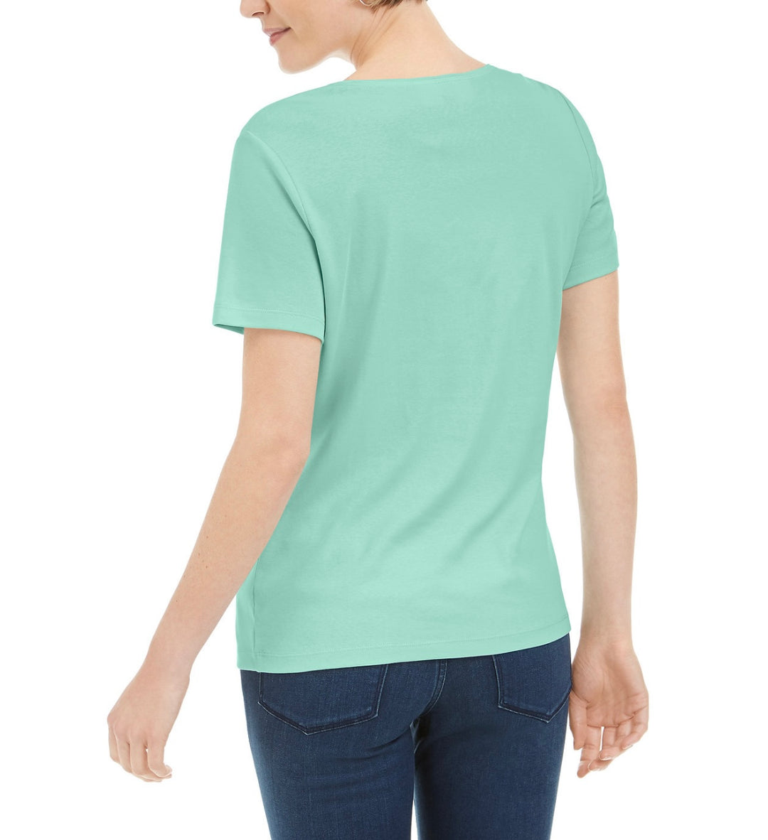 Karen Scott Women's Short Sleeve Scoop Neck Top Aqua Ice