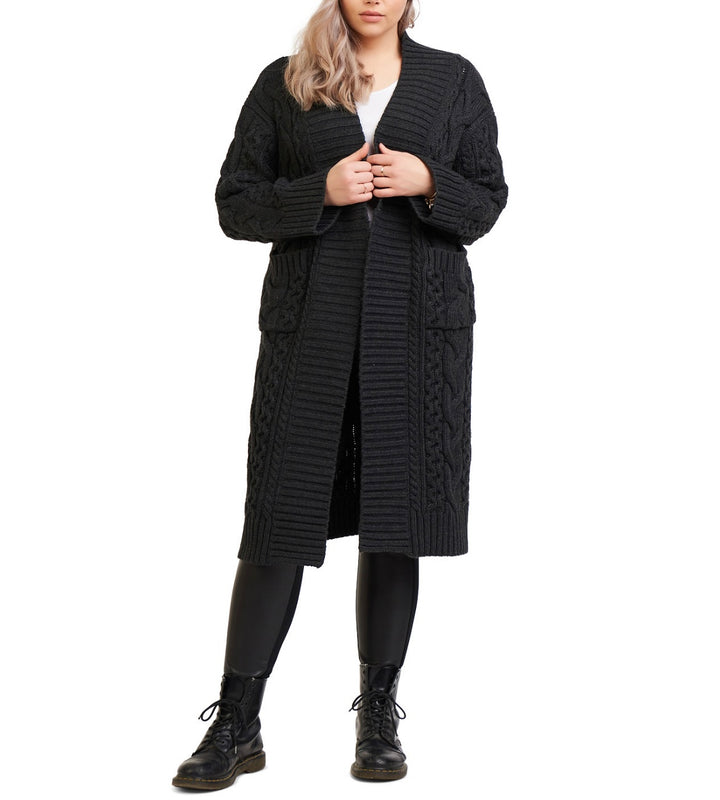Black Tape Women's Plus Trendy Midi Cable-Knit Cardigan Charcoal Size 1X
