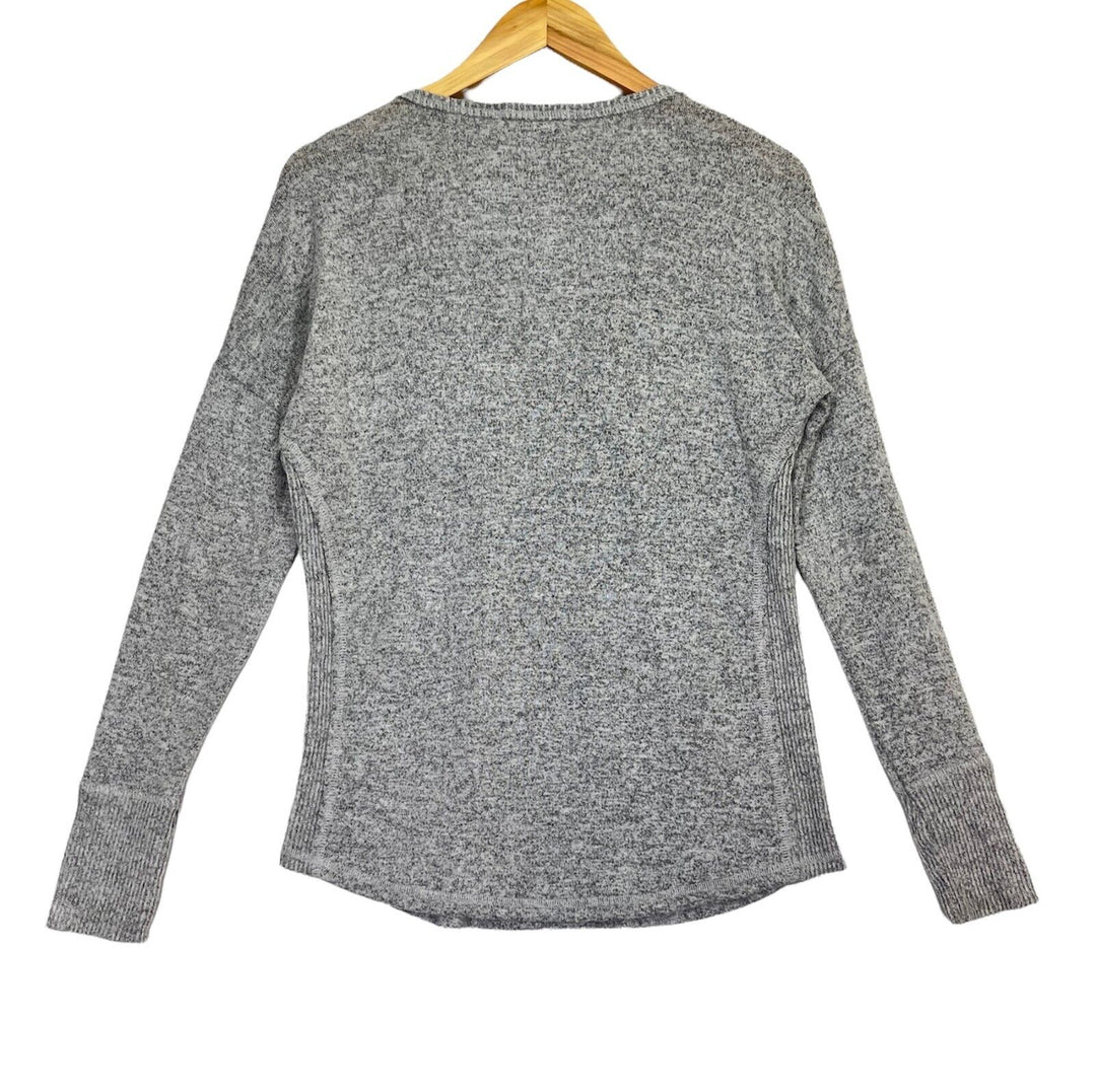 Women's V-Neck Sweater Gray Long Sleeve Stretch Top