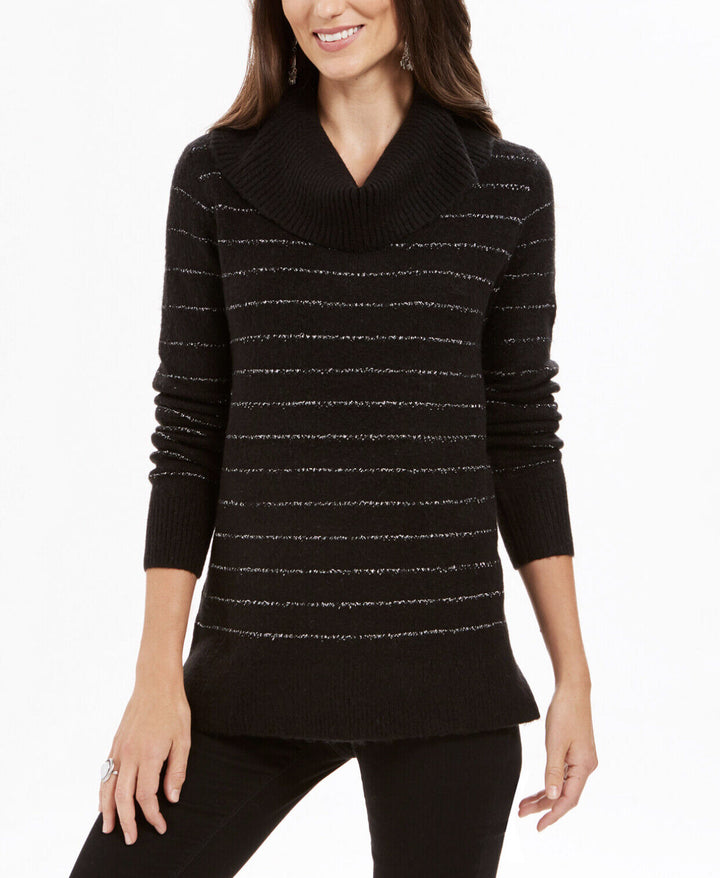 Women's Lurex Cowl-Neck Long Sleeve Sweater