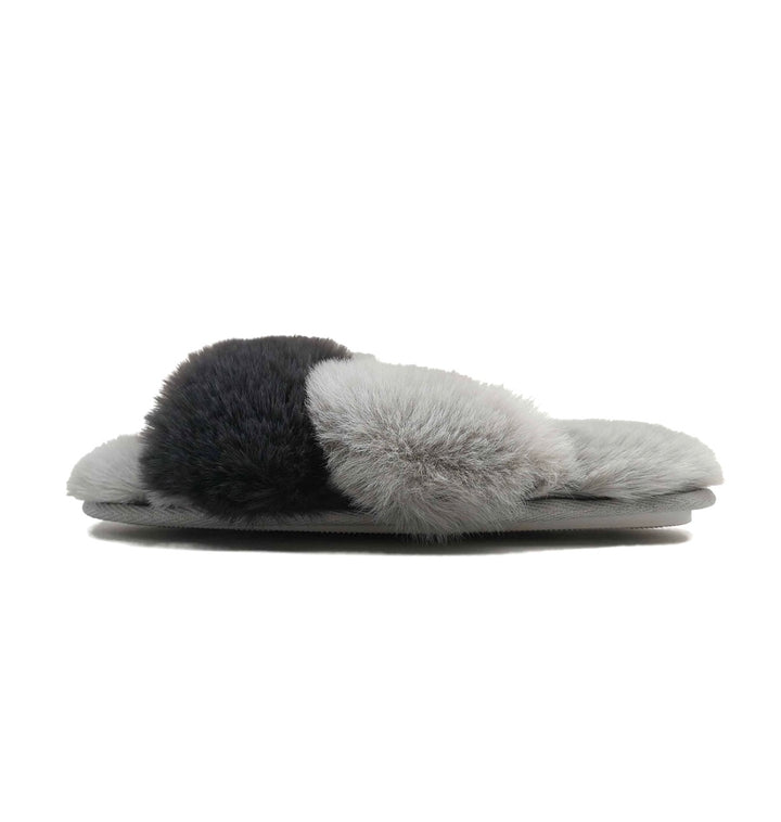 Jenni Women's Faux-Fur Crossband Slippers Grey Size M 7-8