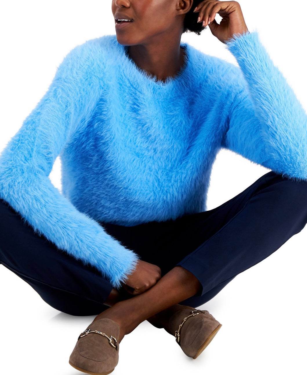 Alfani Women's Cozy Crewneck Sweater All Aboard Blue Size XL