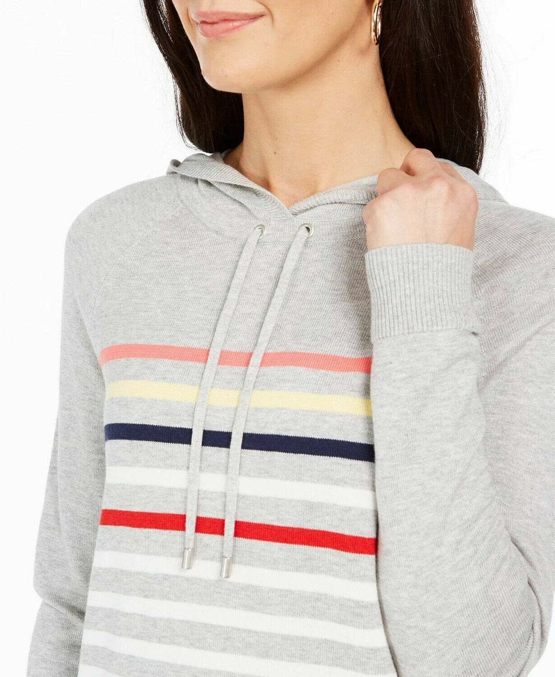 Women's Striped Hooded Long Sleeve Sweater