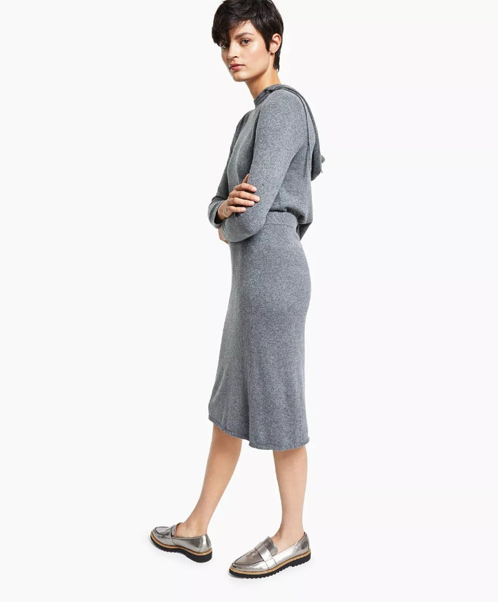 Alfani Women's Luxe A-Line Sweater Skirt Night Grey Heather Size M