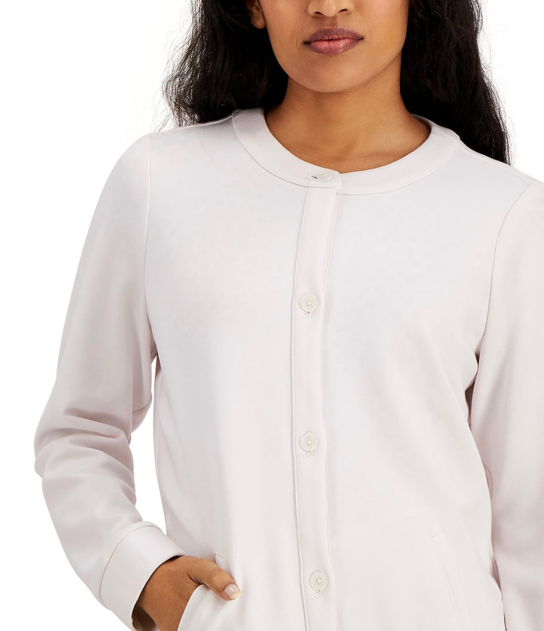 Alfani Women's Crewneck Button-Front Jacket Oat Milk Size L