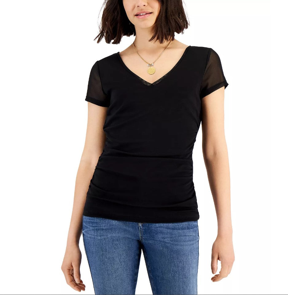 Inc International Concepts Petite Double-Layer Mesh Top Deep Black Size PL