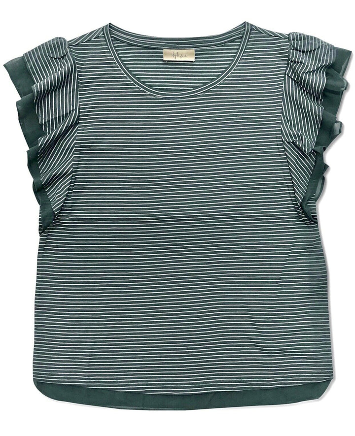 Women's Petite Striped Mesh-Trim Top