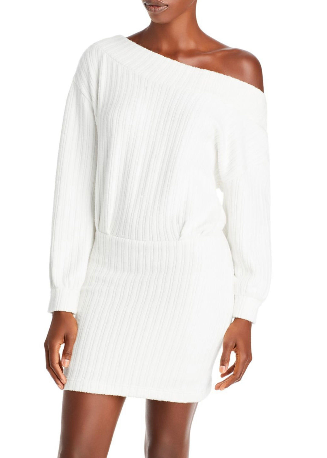 Line & Dot Women's Long Sleeve Envelope Neck Thea Mini Sweaterdress Ivory Size M