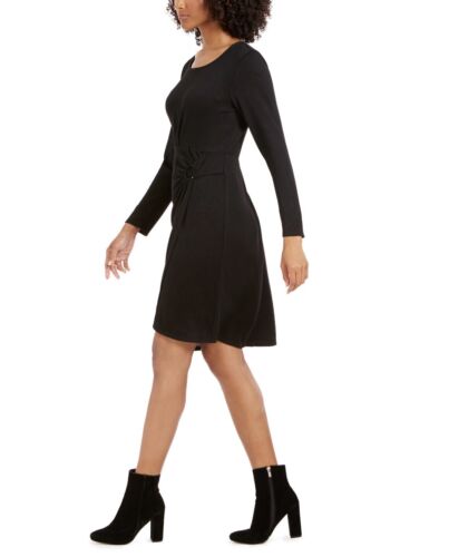 NY Collection Women's Petite Long-Sleeve Faux-Wrap Dress