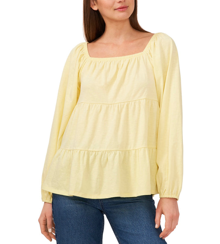 Riley & Rae Women's Long Sleeve Square-Neck Tiered Blouse Daffodil Size M