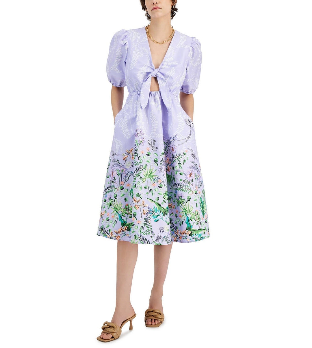 INC International Concepts Women's V-Neck Floral Printed Cutout Dress Size M
