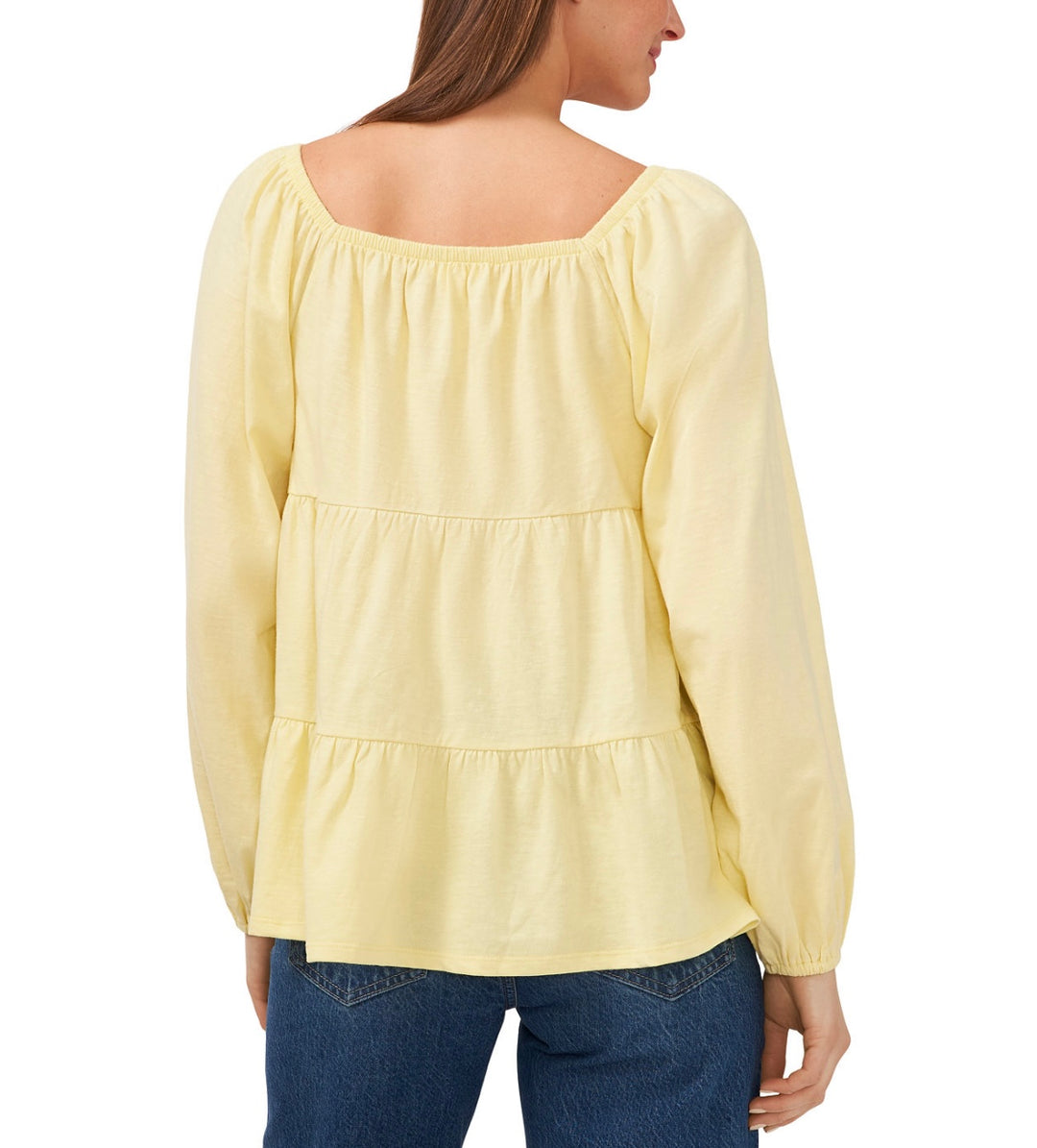 Riley & Rae Women's Long Sleeve Square-Neck Tiered Blouse Daffodil Size M