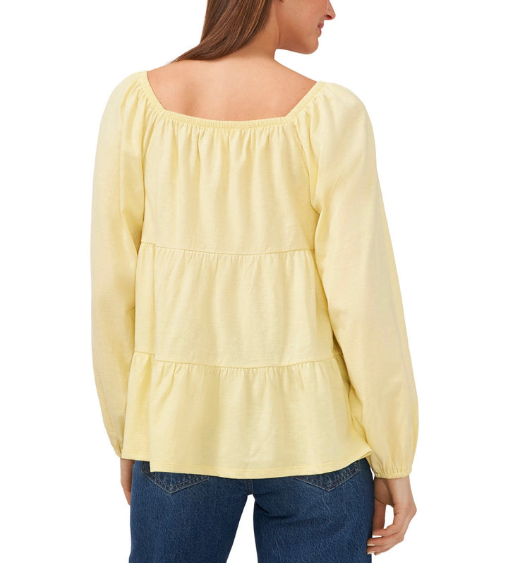 Riley & Rae Women's Long Sleeve Square-Neck Tiered Blouse Daffodil Size M